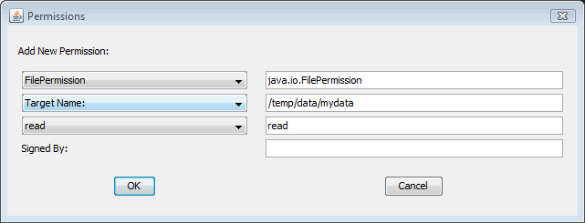 Permissions dialog showing the new permission to be added