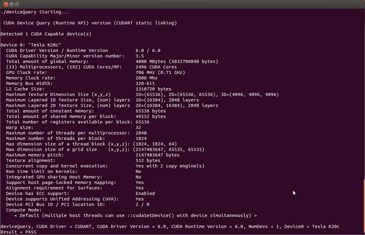 Valid Results from deviceQuery CUDA Sample.